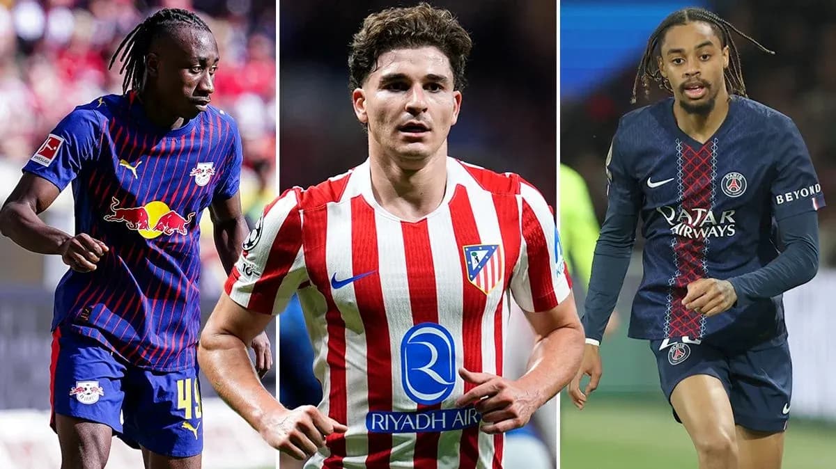 Three football players from different teams posing
