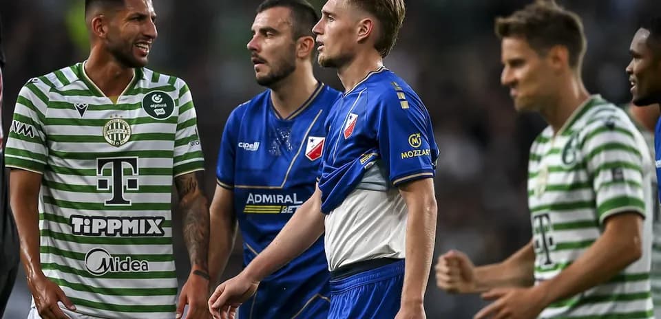 Players interacting during Ferencvarosi TC match