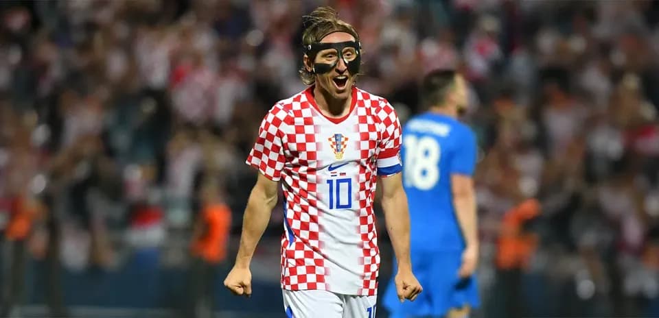 Player celebrating in Croatia national team jersey