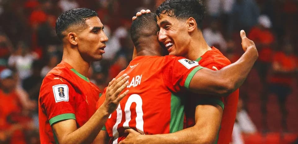 Moroccan players celebrating during World Cup match