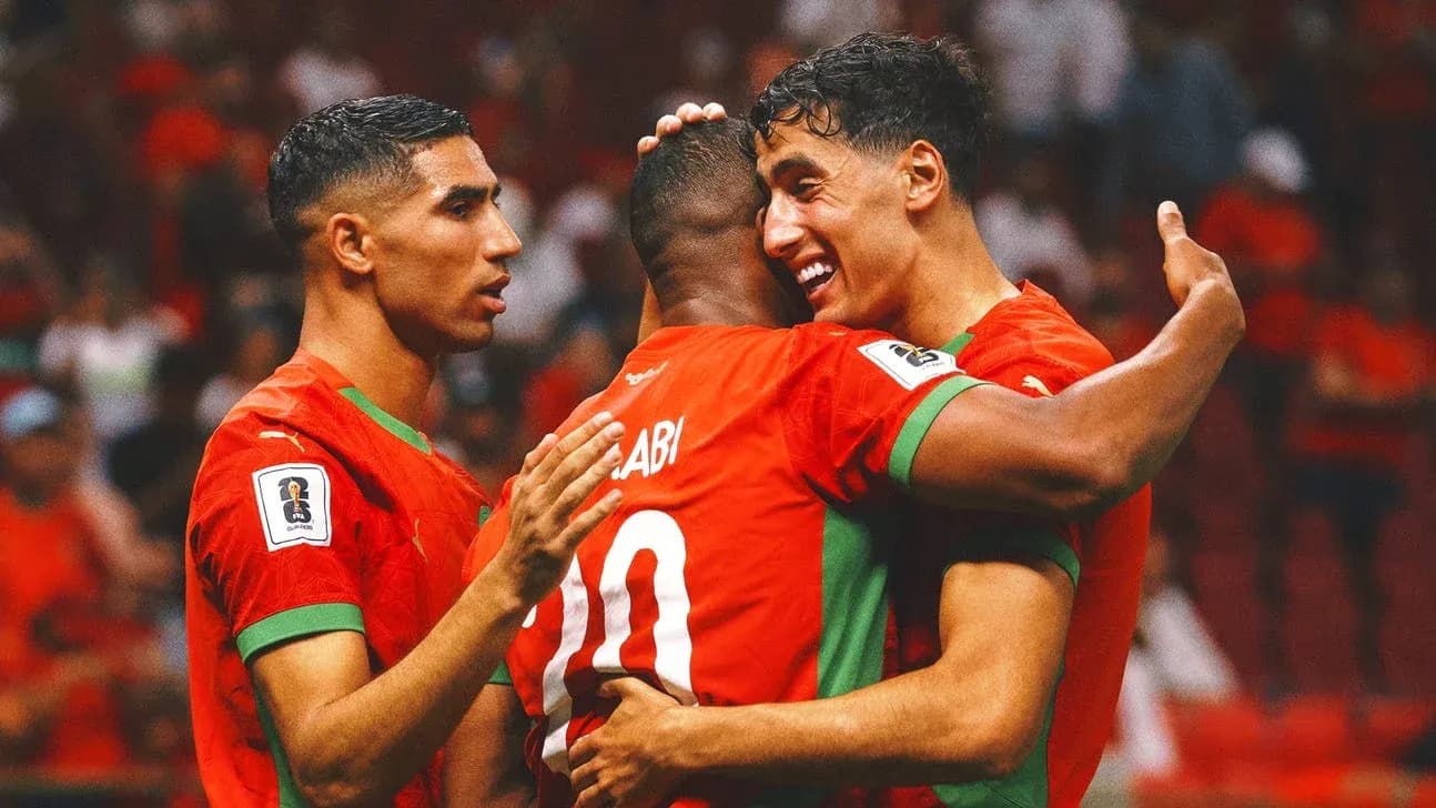 Moroccan players celebrating during World Cup match