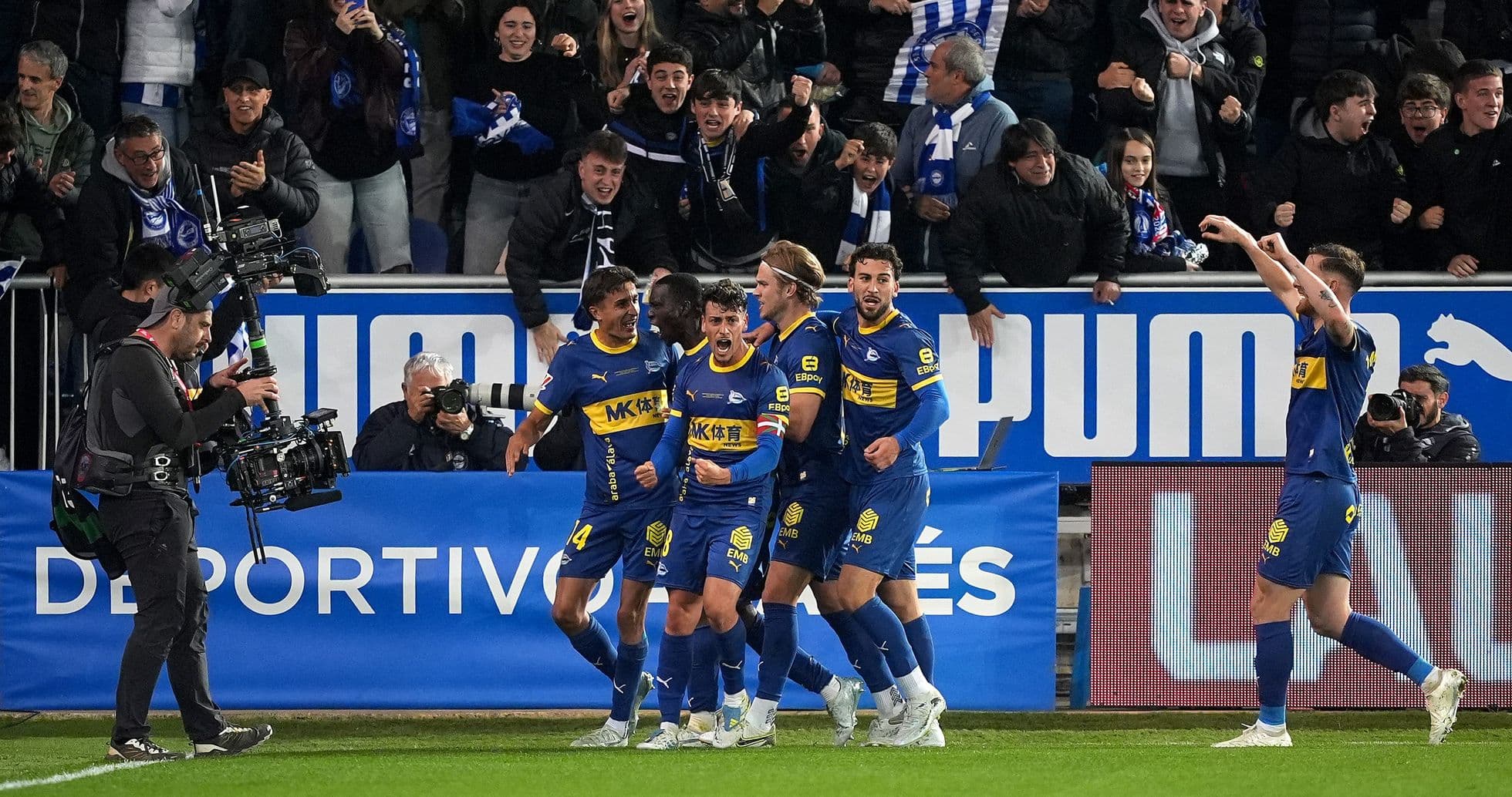 Alaves players celebrating a goal during La Liga match