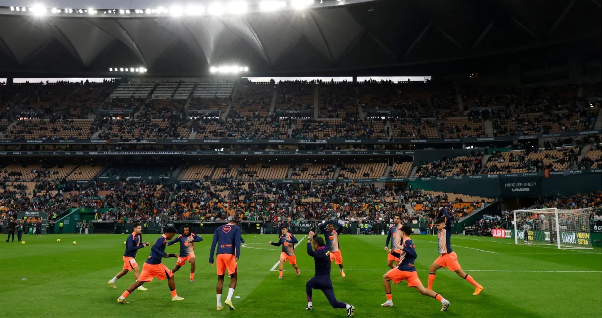 Players warming up before Real Betis match