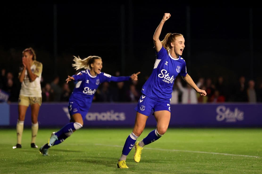 Everton player celebrating during FA WSL match