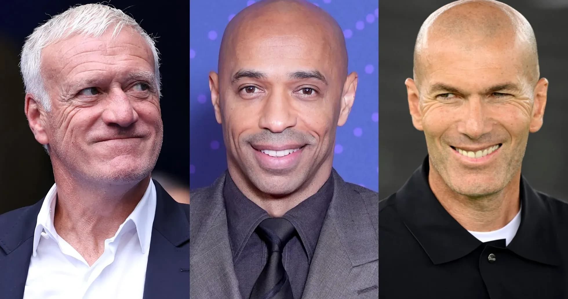 Three football figures smiling in separate portraits