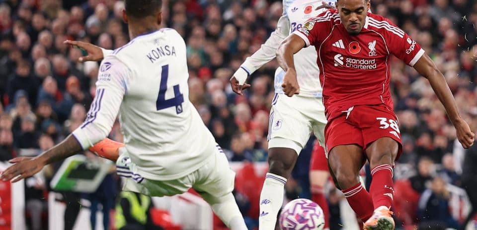 Player kicking the ball during Aston Villa vs Liverpool match