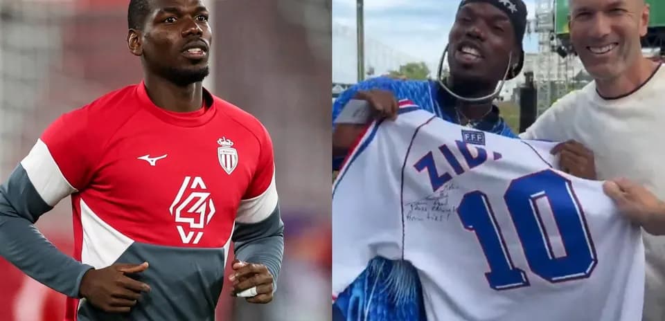 Paul Pogba training and posing with signed jersey