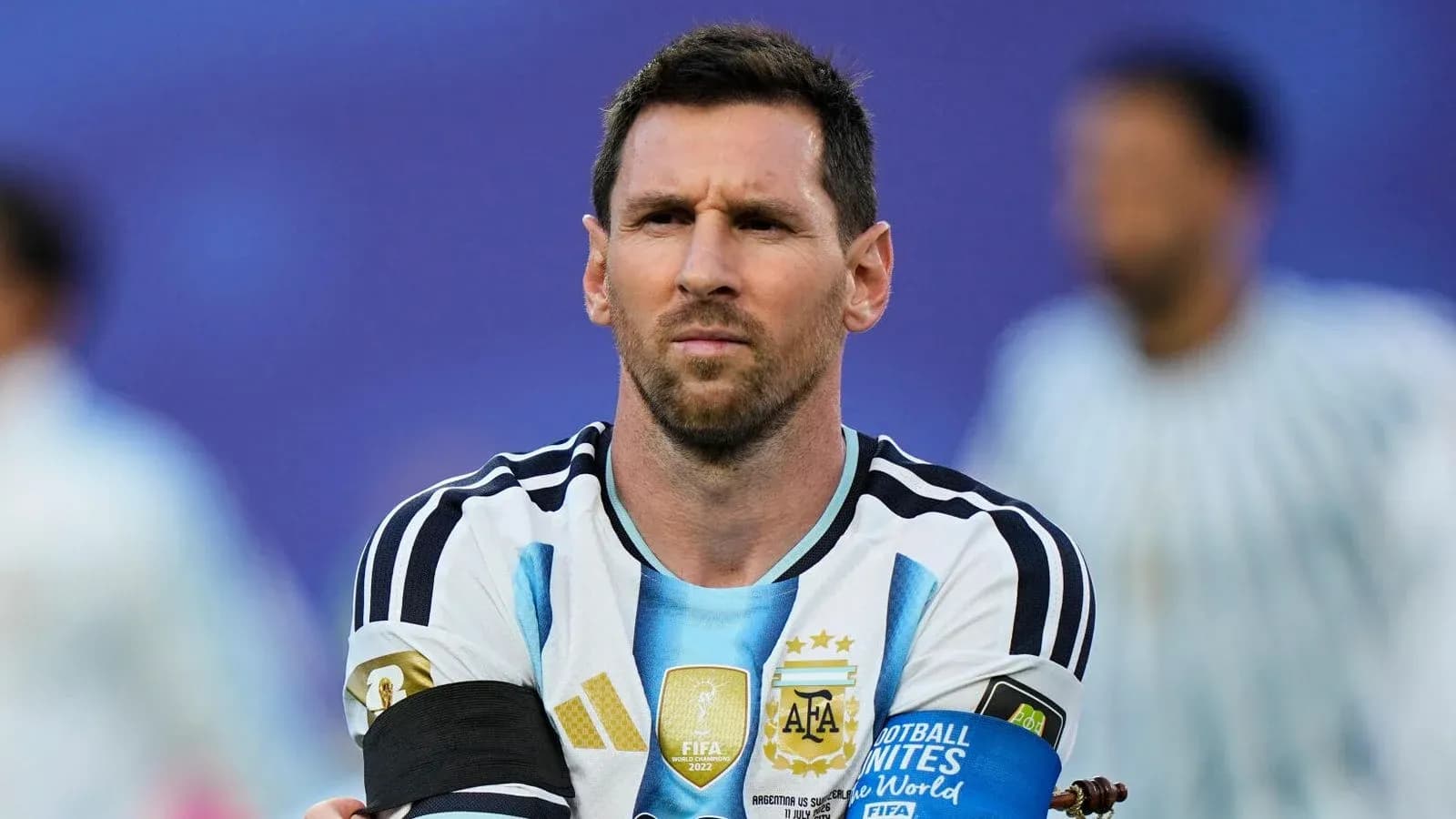 Lionel Messi wearing Argentina jersey during match