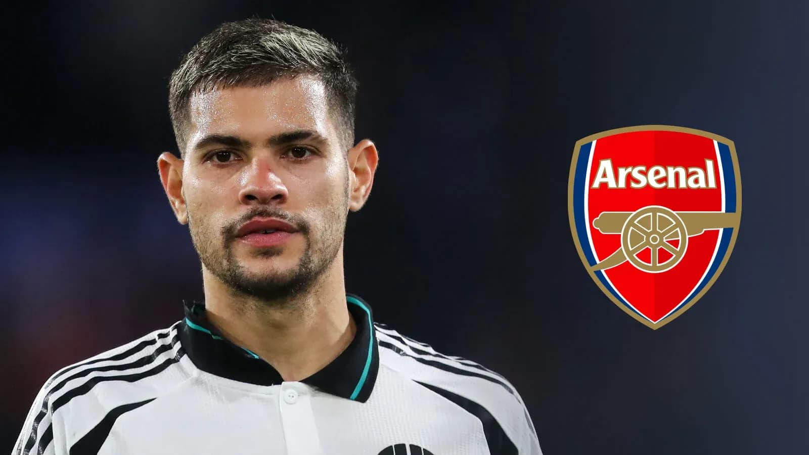 Player in Arsenal kit with club logo background