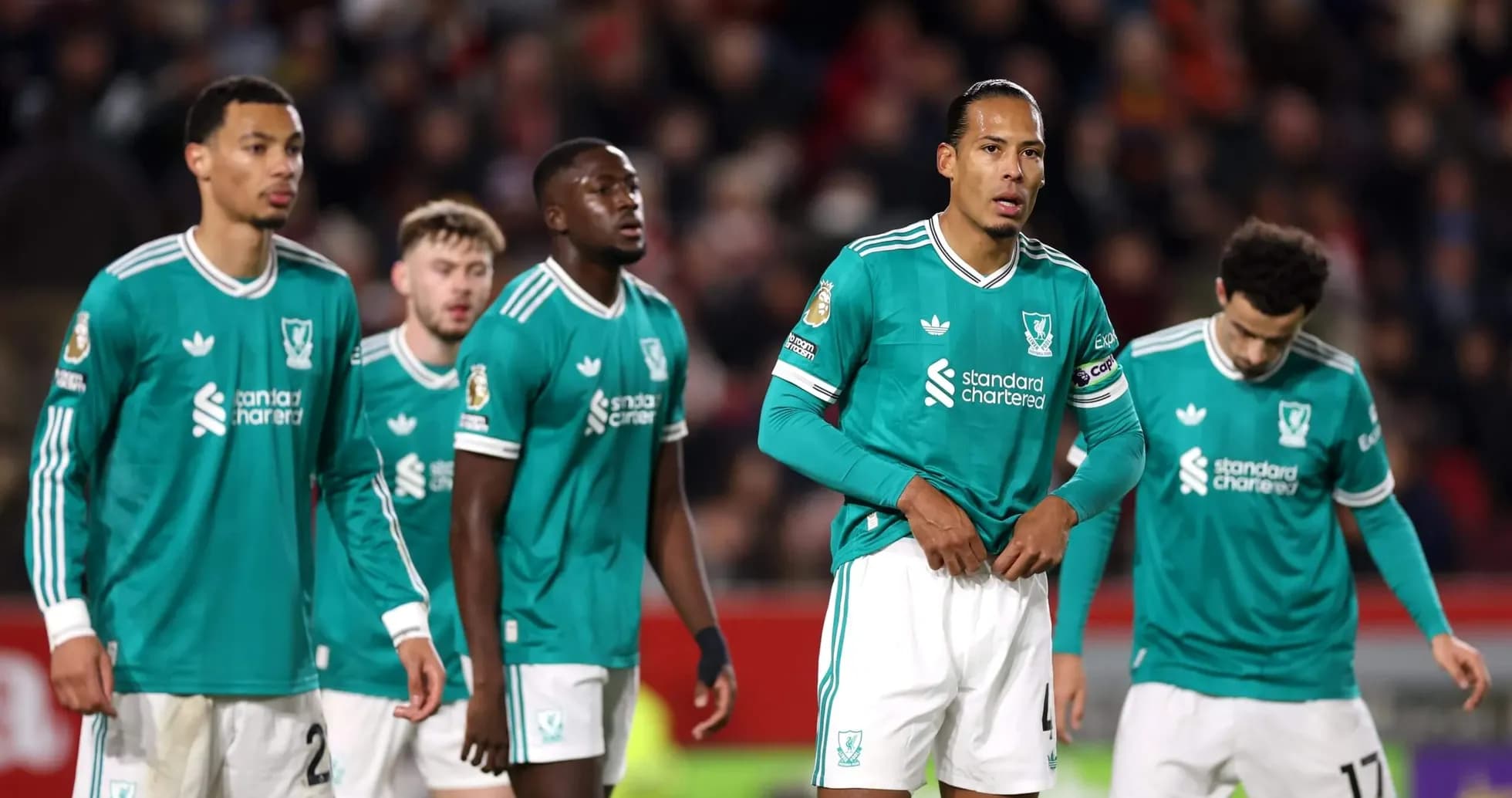 Liverpool players during a match against Brentford