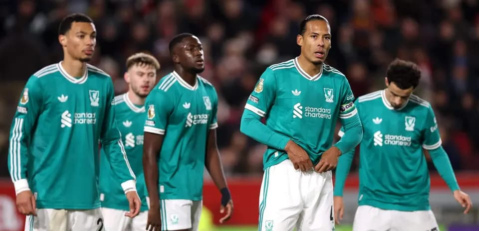 Liverpool players during a match against Brentford