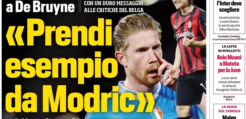 Headline about De Bruyne and Modric in football news