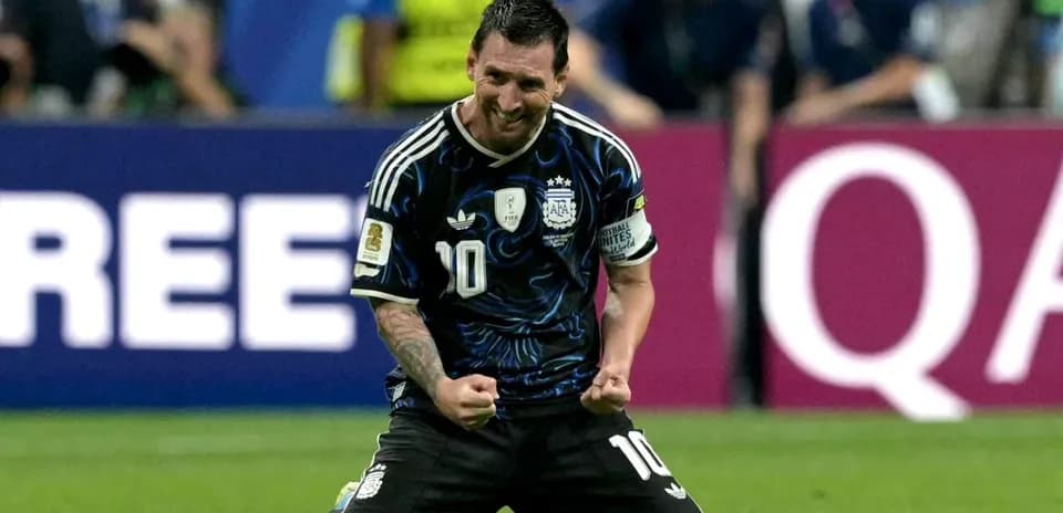 Lionel Messi celebrating on the pitch for Argentina