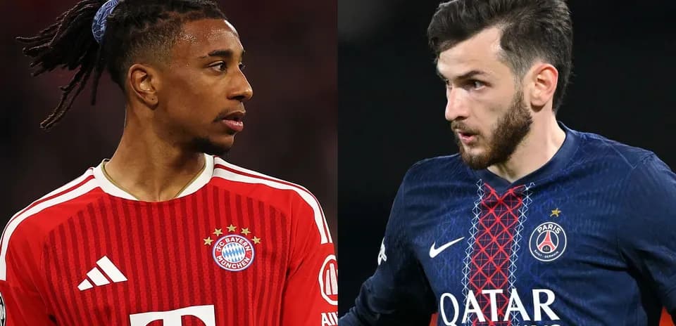 Players from Bayern Munich and Paris Saint-Germain facing each other