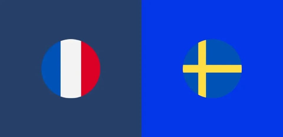 Flags of France and Sweden on colored backgrounds