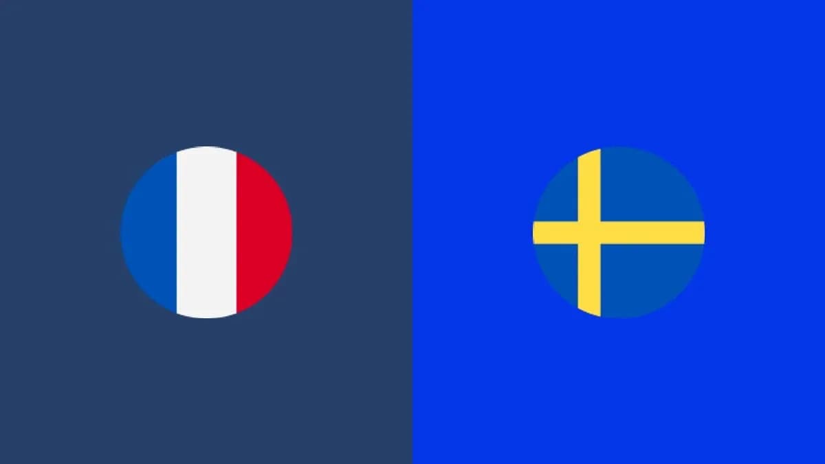 Flags of France and Sweden on colored backgrounds