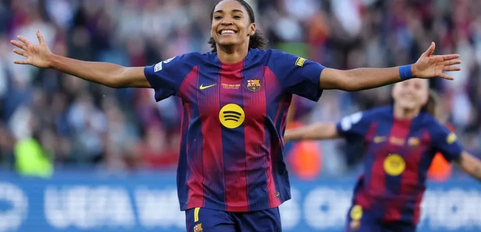 Barcelona player celebrating a goal on the pitch