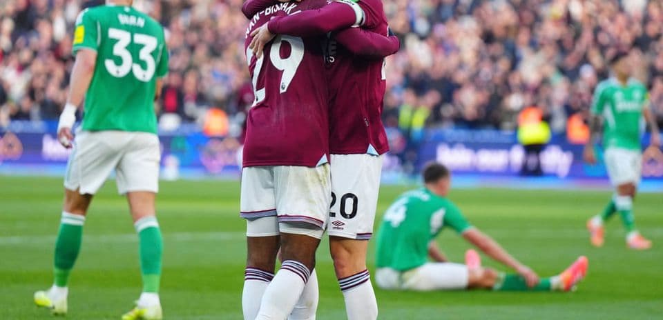 West Ham players celebrating a goal during match