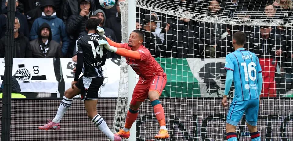 Goalkeeper attempting to save a shot on goal