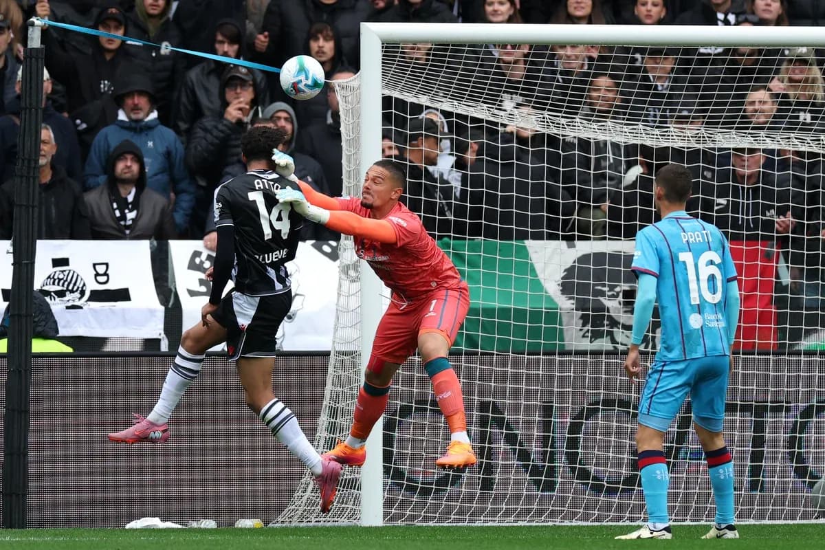 Goalkeeper attempting to save a shot on goal