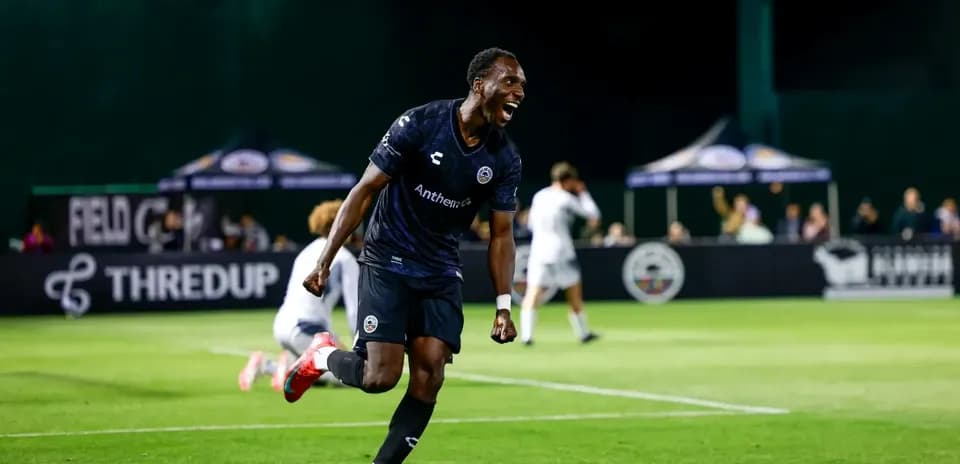 Player celebrating goal during Loudoun United match
