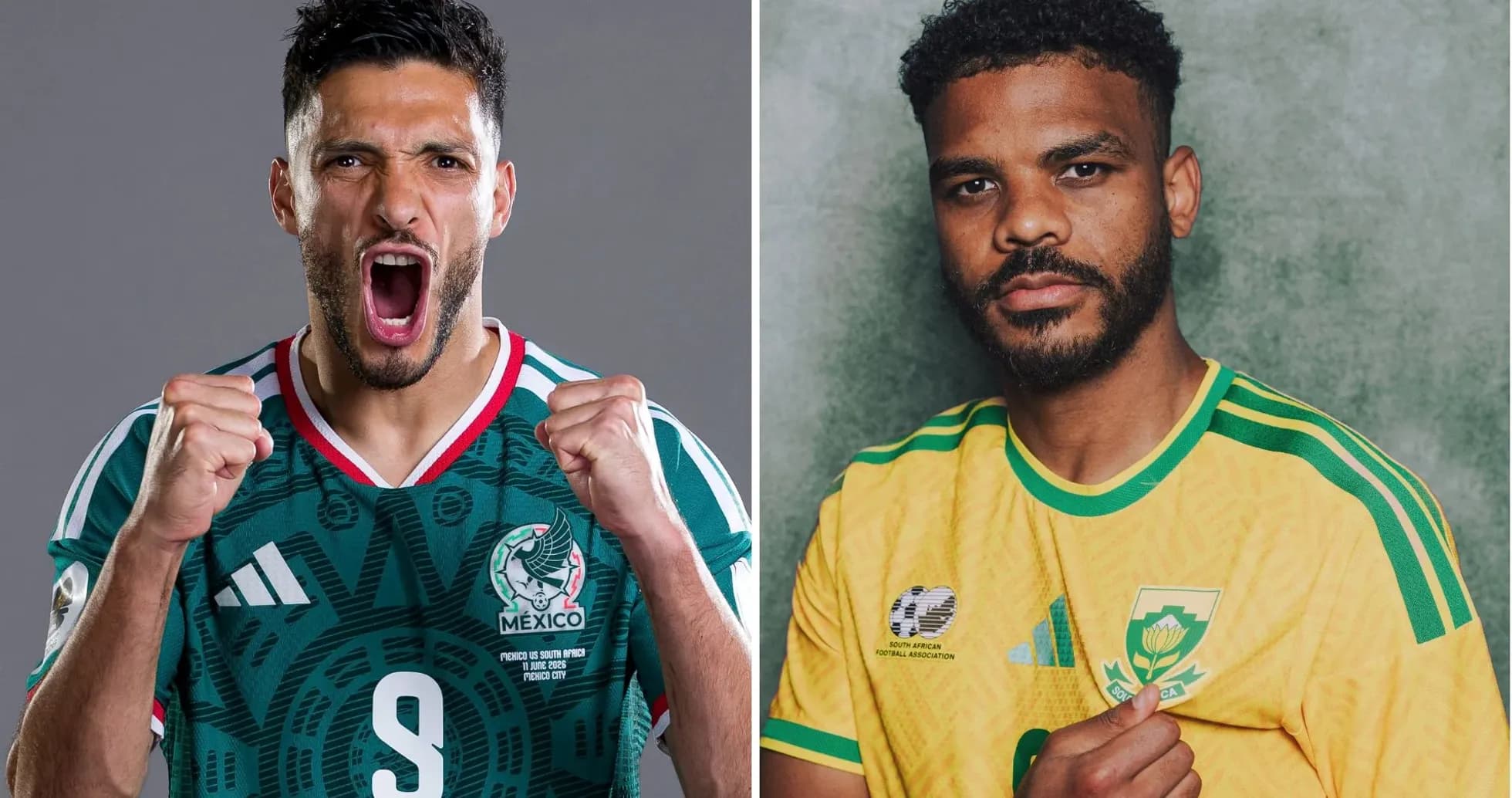 Mexico and South Africa players posing for World Cup