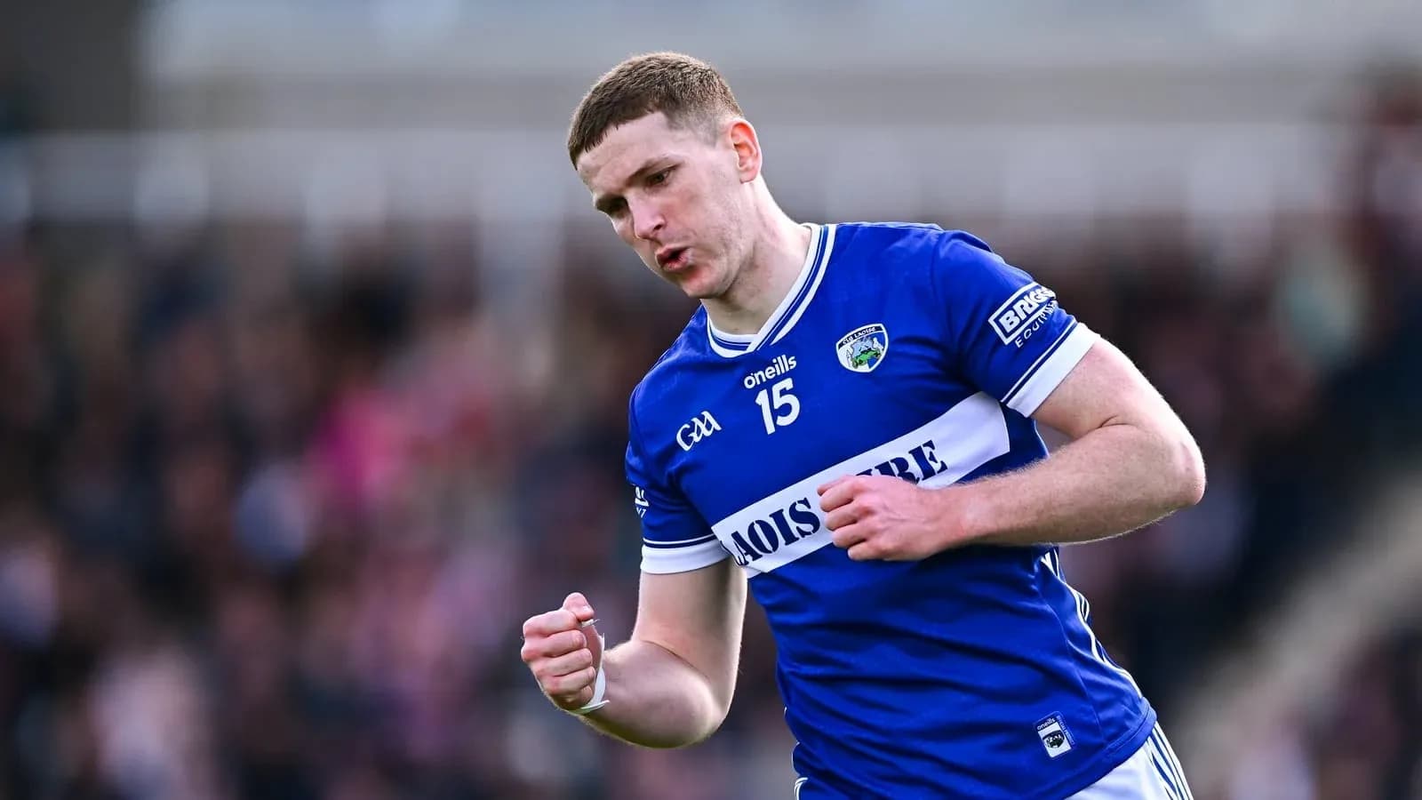 Player celebrating in Laois jersey during match