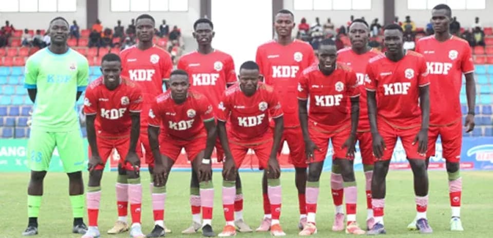 KDF football team posing for group photo