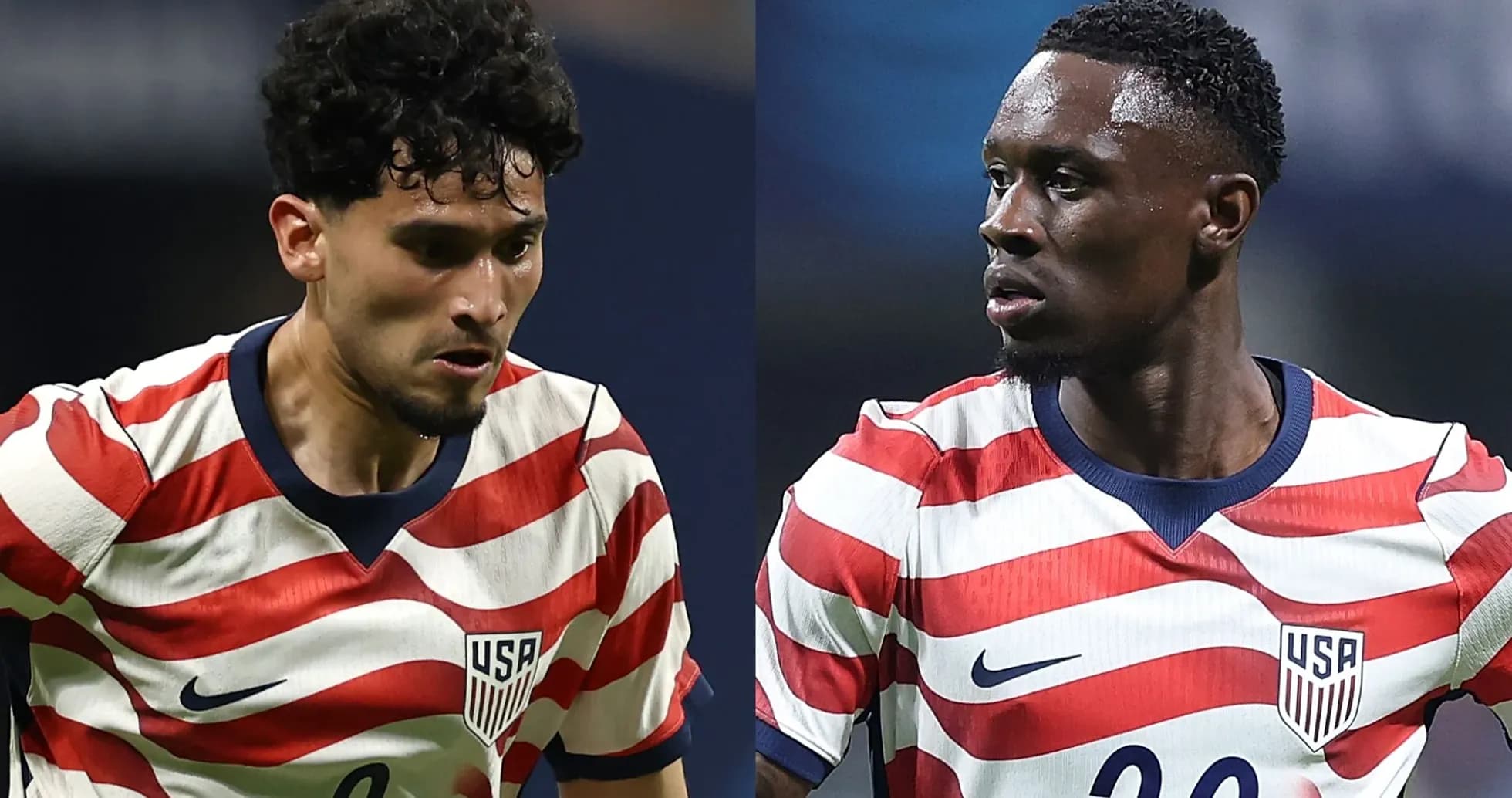Two players in USA soccer jerseys during match