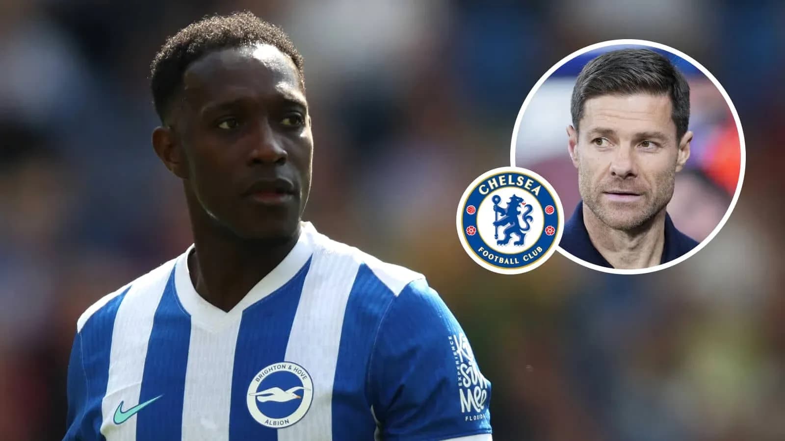 Brighton player with Chelsea logo and coach overlay