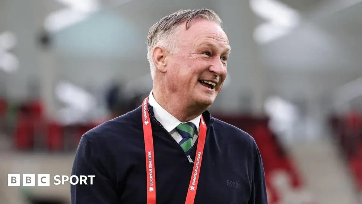 Manager smiling in stadium during European Qualifiers