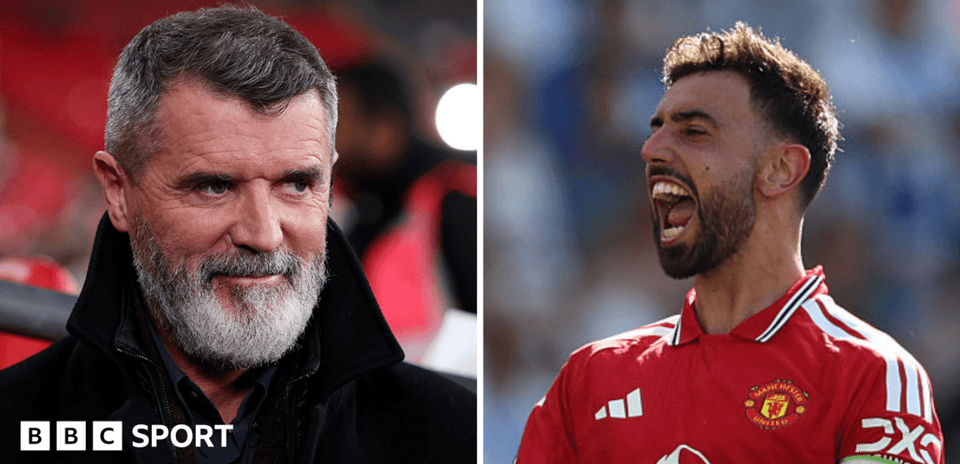Roy Keane and Bruno Fernandes during match