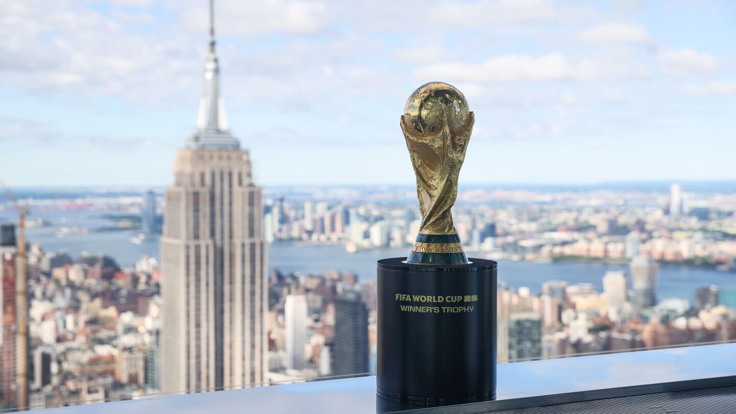 FIFA World Cup trophy with skyline background
