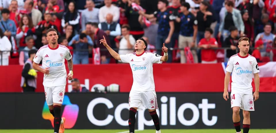 Sevilla players celebrating during La Liga match