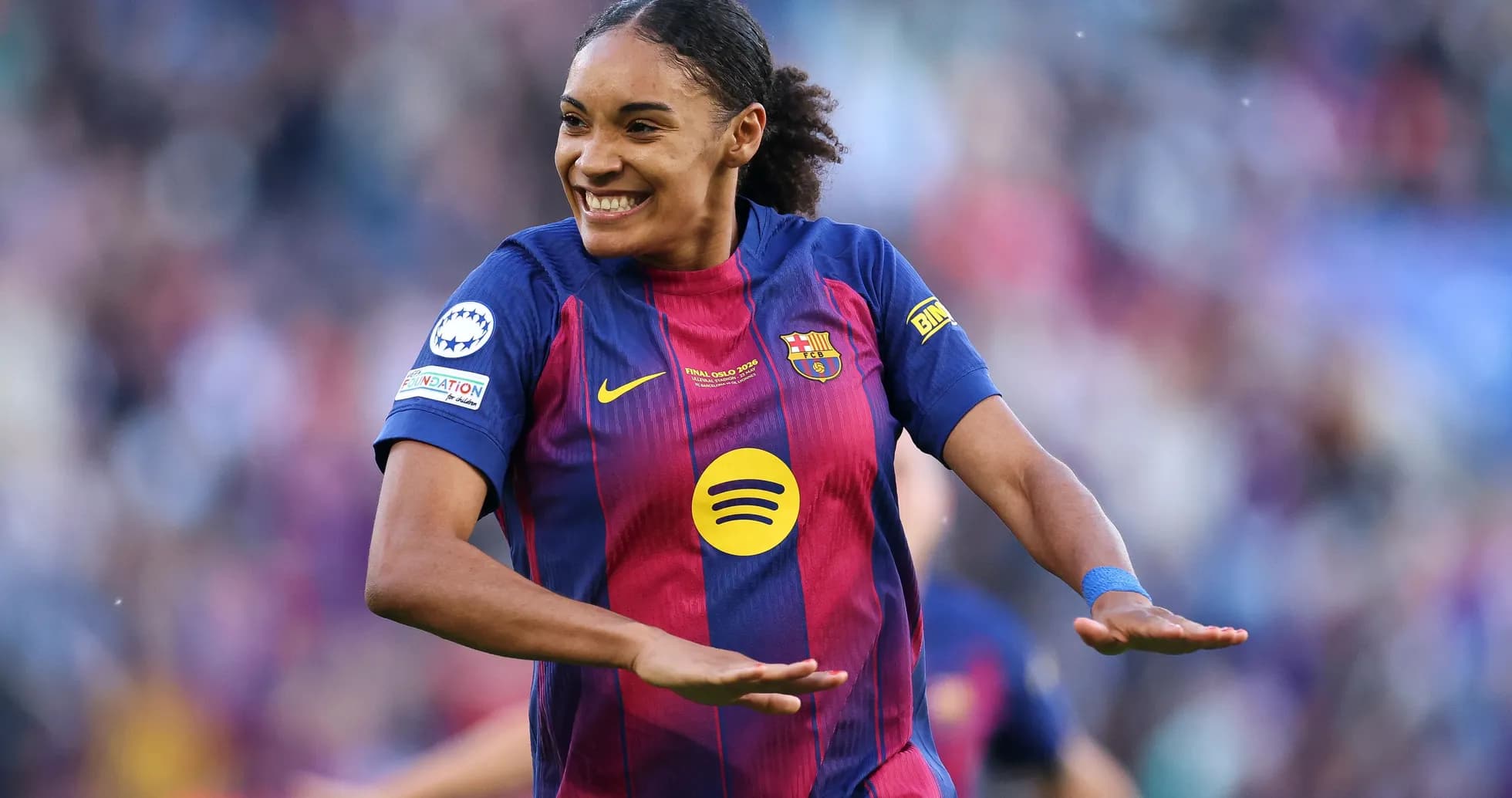 Barcelona player celebrating after scoring a goal