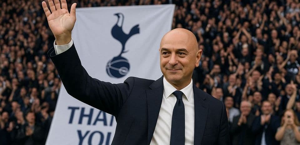 Executive waving at fans in stadium with banner