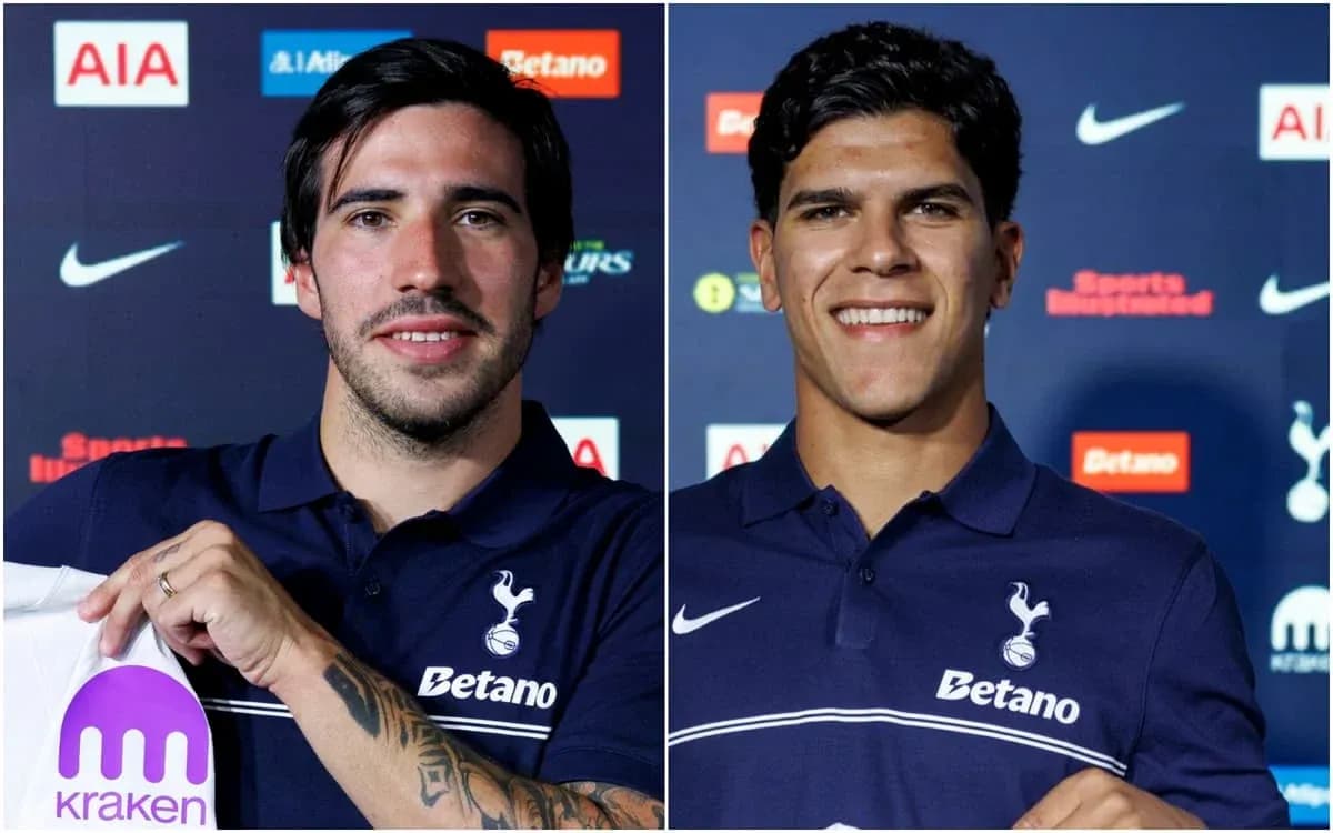 Two players posing at Tottenham Hotspur press event