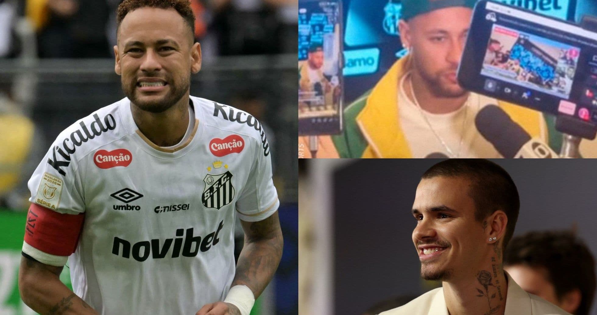 Neymar in Santos jersey during match and press event