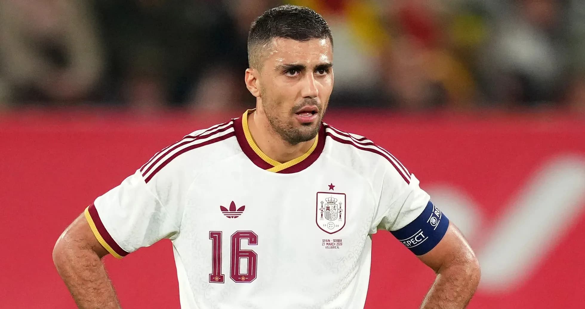Football player wearing Spain jersey during match