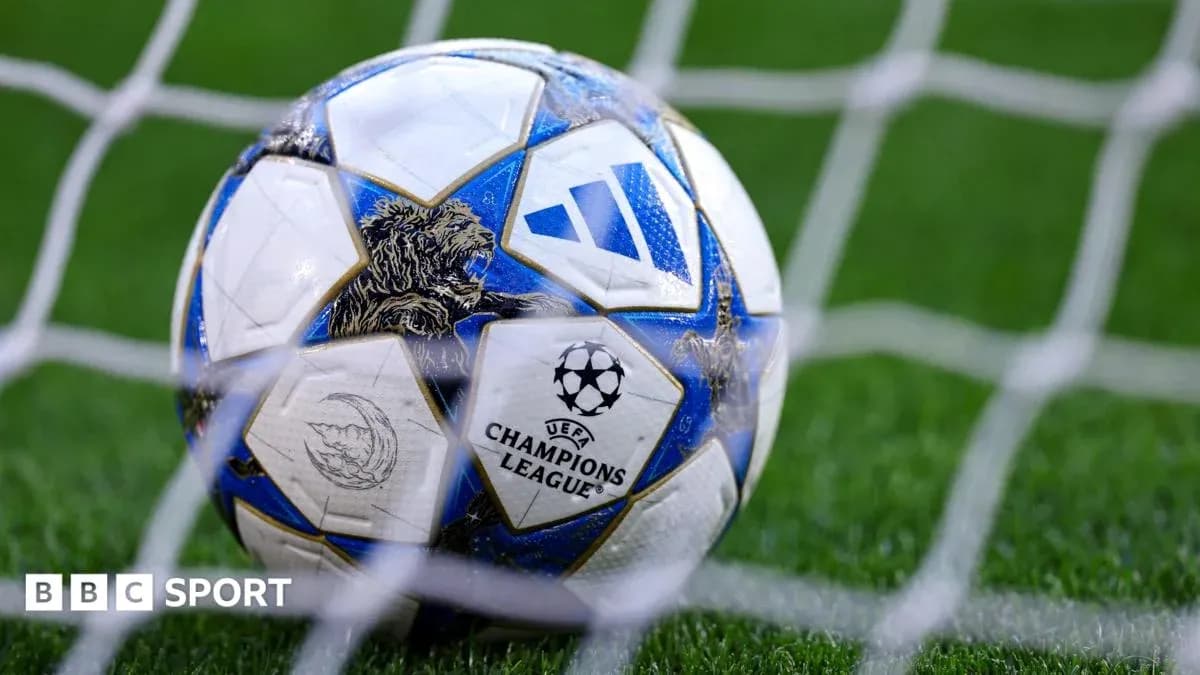 Champions League football in goal netting