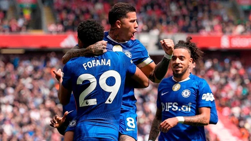 Chelsea players celebrating during Premier League match
