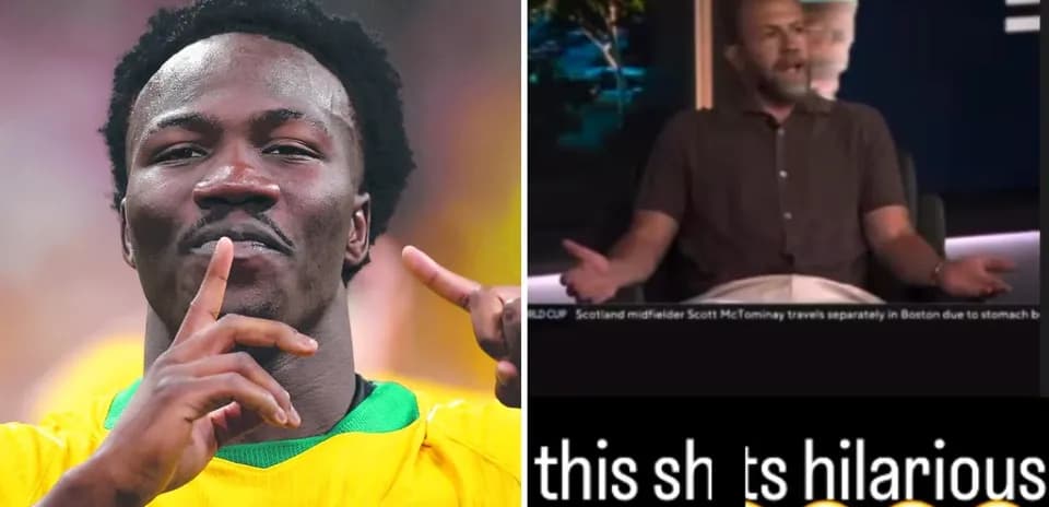 Player celebrating during match, commentator discussing event