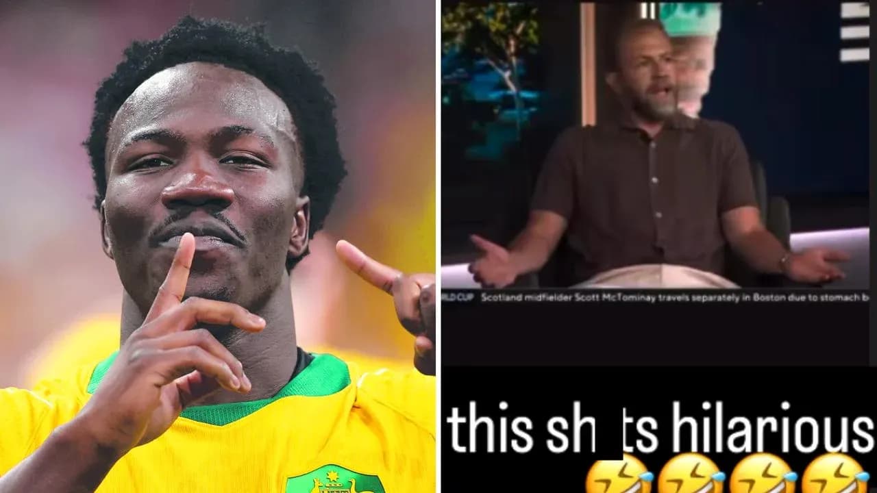 Player celebrating during match, commentator discussing event