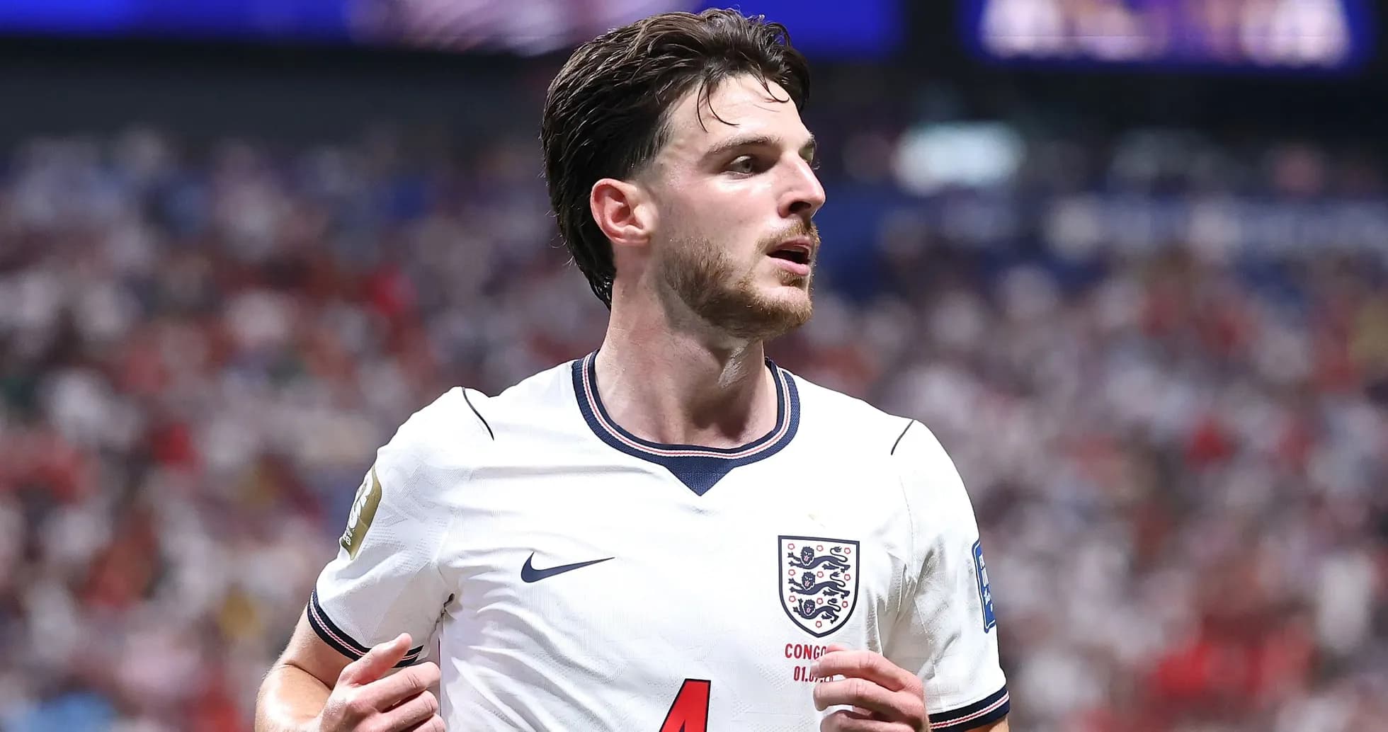 Player wearing England jersey during match action