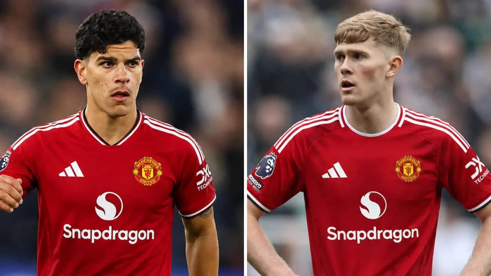 Two Manchester United players in red kits