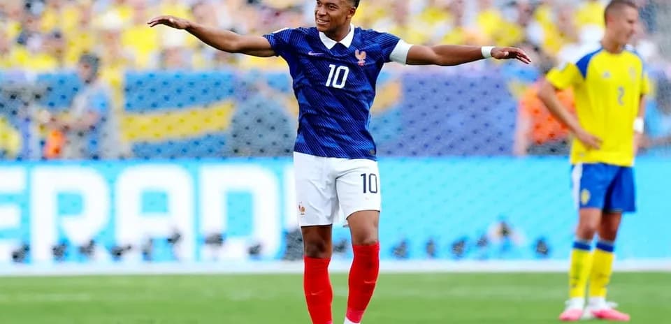 Kylian Mbappé celebrating during France vs Sweden
