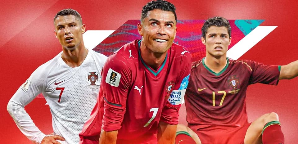 Three Cristiano Ronaldo images in Portugal kits