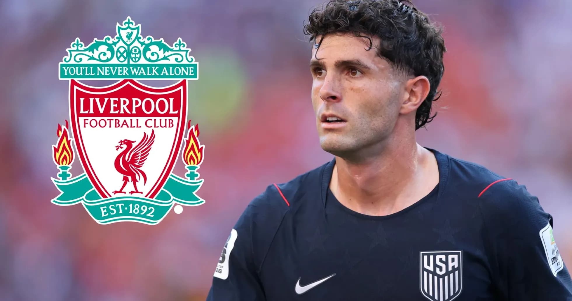 Player in USA kit alongside Liverpool FC logo