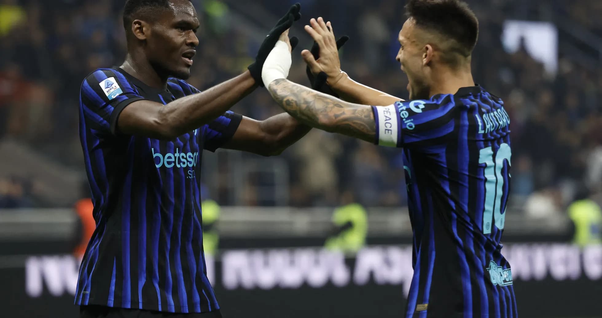 Lautaro Martinez celebrating with teammate