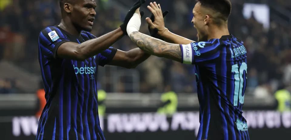 Lautaro Martinez celebrating with teammate